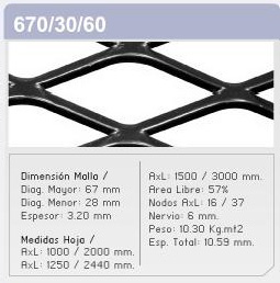 Metal desp.670.30.60/10.3 kgs/m2 ( 1,50 x 3mts )