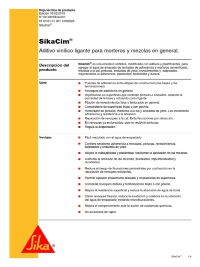 Sika Cim Ligante x 1 lts. (Revoques).-